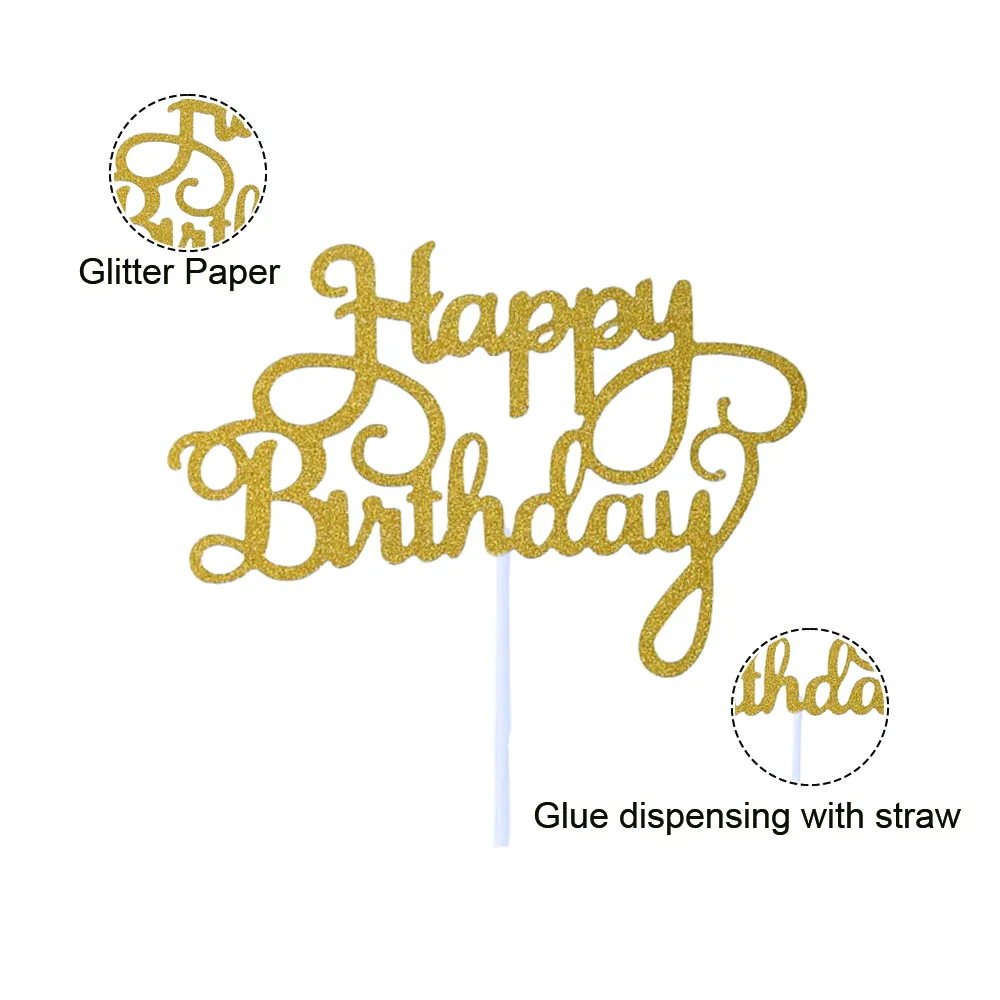 50 Stück 5 Farben alles Gute zum Geburtstag Kuchendeckel Glitzer Geburtstagstorte Topper Cupcake Topper Kuchendekorationen Partyzubehör – Detail 4