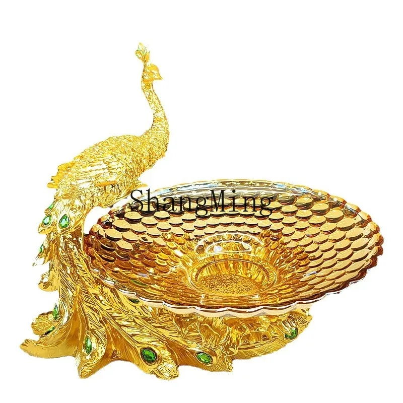 

XH Gilded Peacock Fruit Plate Living Room Home Light Luxury Coffee Table Ornament Dried Fruit Candy Plate Wedding Housewarming