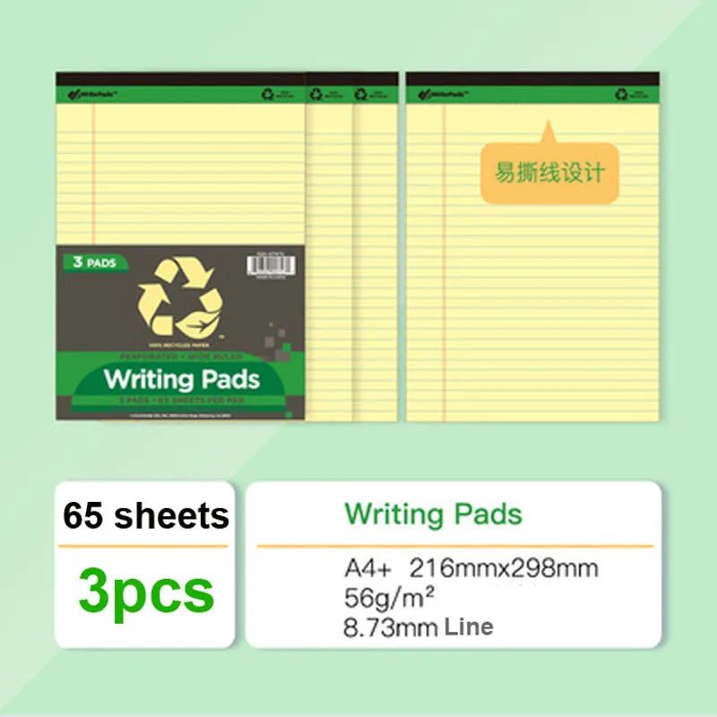 3pcs A4 Hot Writing pad USA style Memo Pad 65 sheets Legal Pad Easy Tear Line Office School Supplies Notepad Memo Pads