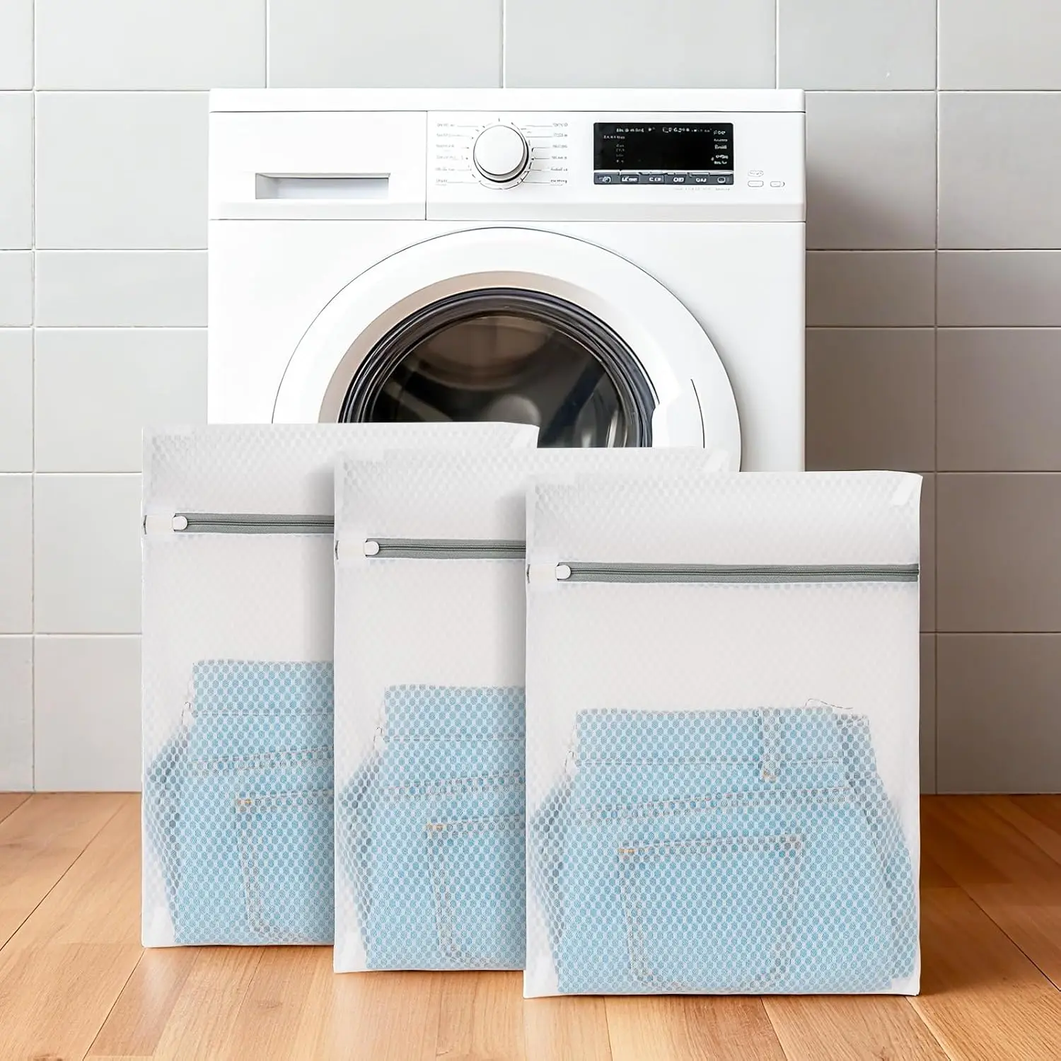 

3 Pack Mesh Laundry Bags for Delicates, Bra, Lingerie, Socks - Durable Wash Bags for Machine Wash, 12x16 Inches