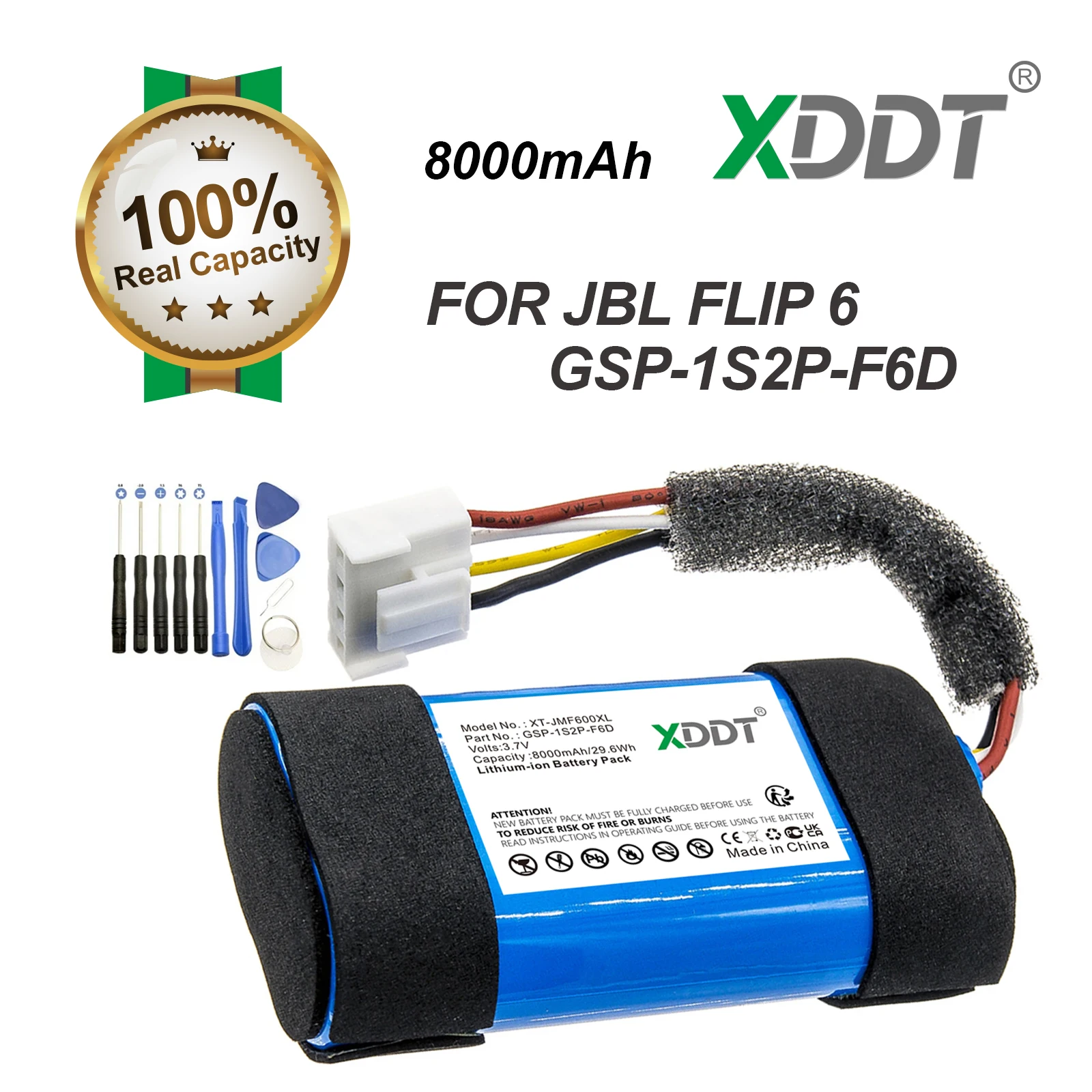 XDDT 3.7V 8000mAh Speaker Battery GSP-1S2P-F6D For GSP-1S2P-F6D for JBL Flip 6 JBLFLIP6BLUAM JBLFLIP6REDAM