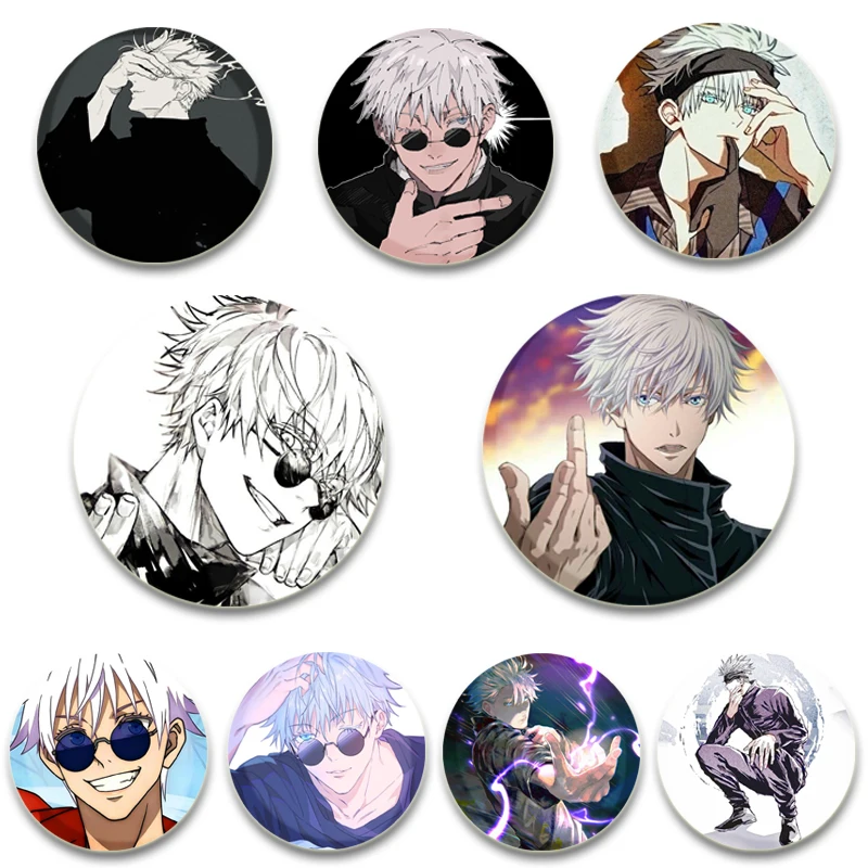 

Hot Anime Cartoon Character Gojou Satoru Round Brooch Badge Snap-in Button Pins Brooches for Clothes Jewelry Accessories Gifts