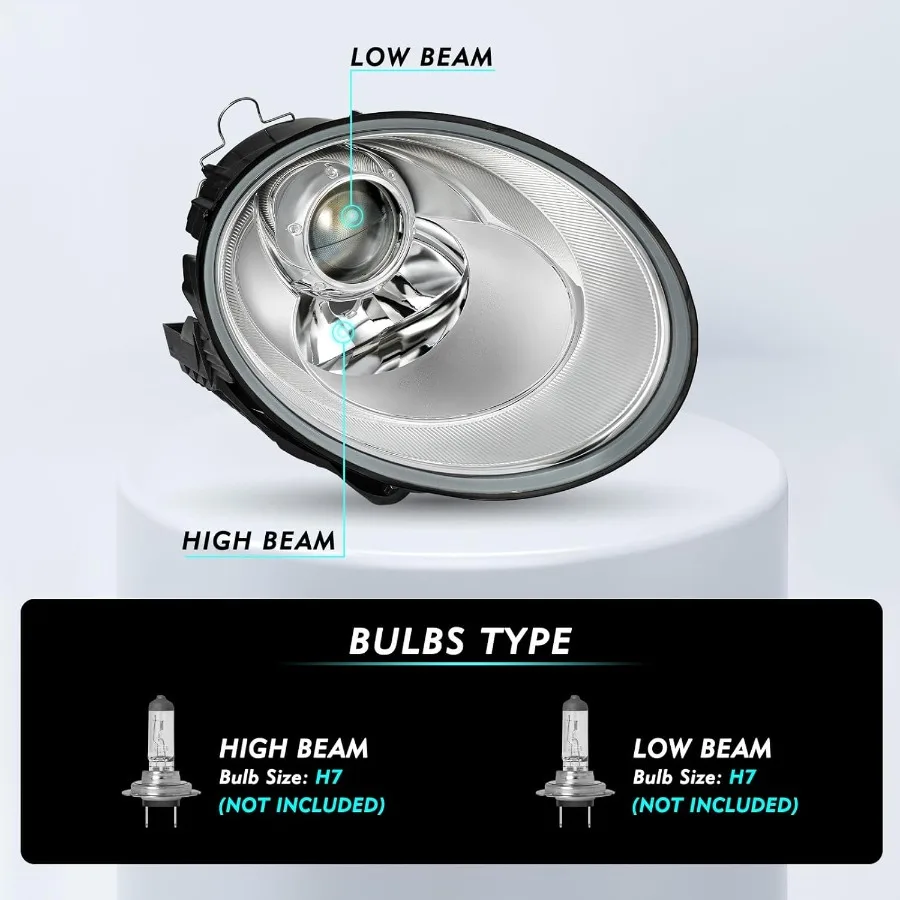 Хромированные фары в сборе для VW Volkswagen 20062010 Beetle, 2-дверный трансформируемый хэтчбек, галогенный проектор для водителя и пассажира