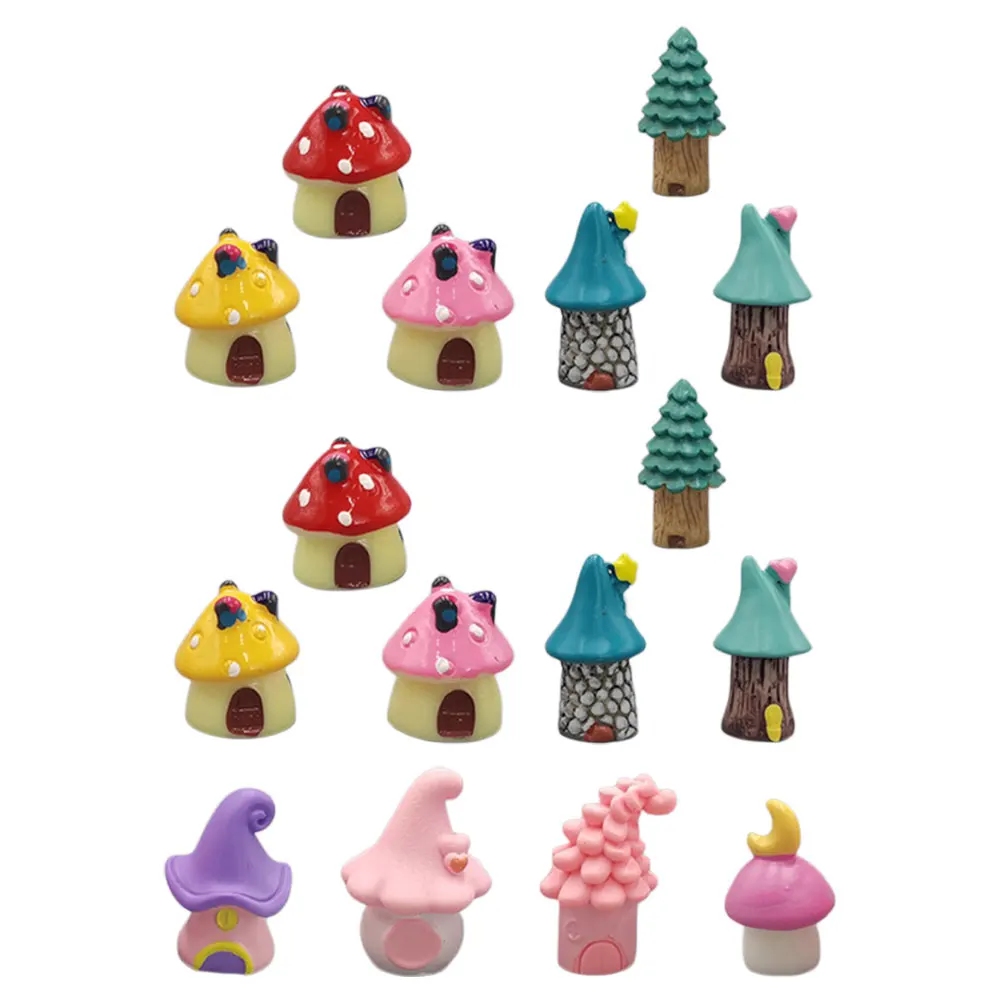 16 pçs mini casa de cogumelo ornamentos de jardim decoração kit de fadas resina casa de bonecas miniaturas