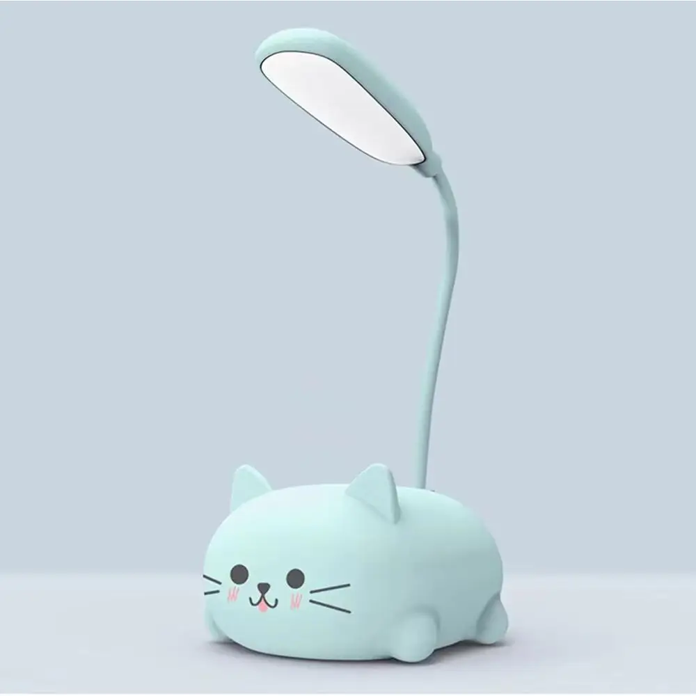 Lámpara de Escritorio LED Recargable USB con Cuello de Cisne Flexible y Diseño de Gato