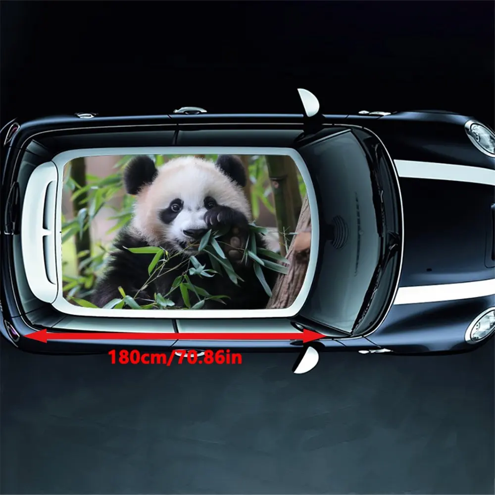 Zoo Animal Panda Eating Bamboo Car Roof Sticker Wrap Racing SUV Auto Accessories Packaging PVC Car Hood Graphic Decal Decoration