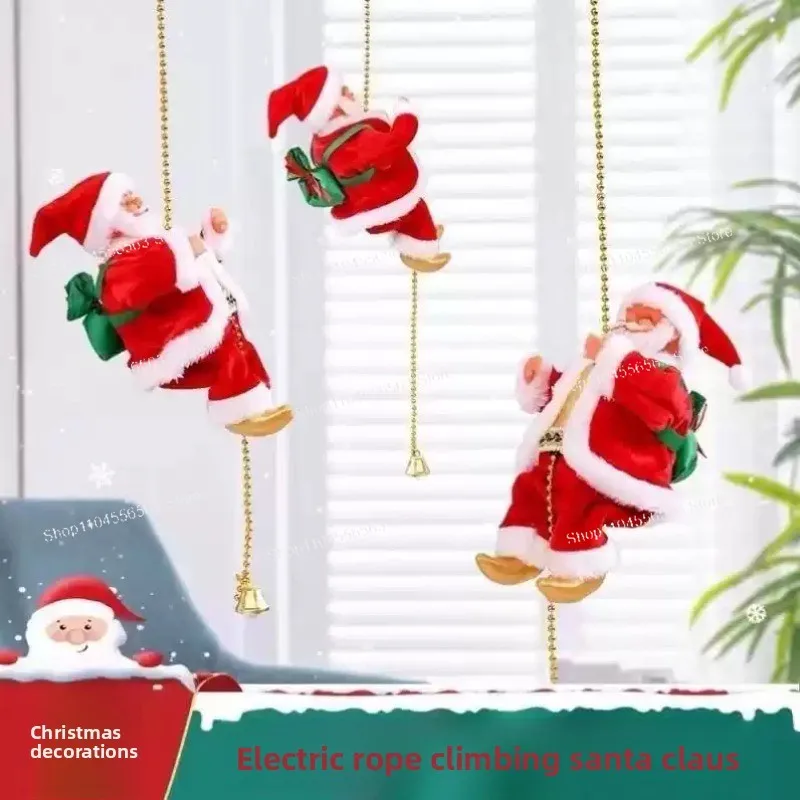 Electric Interactive Santa Claus - Rope Ladder Christmas Decoration for Indoor Outdoor Tree & Fireplace