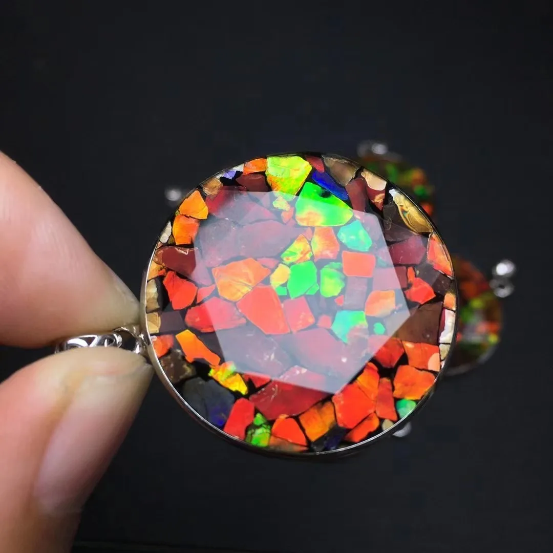 Unit One Piece 925 Silver With 30mm Natural Ammolite Crystal Big Size Pendant