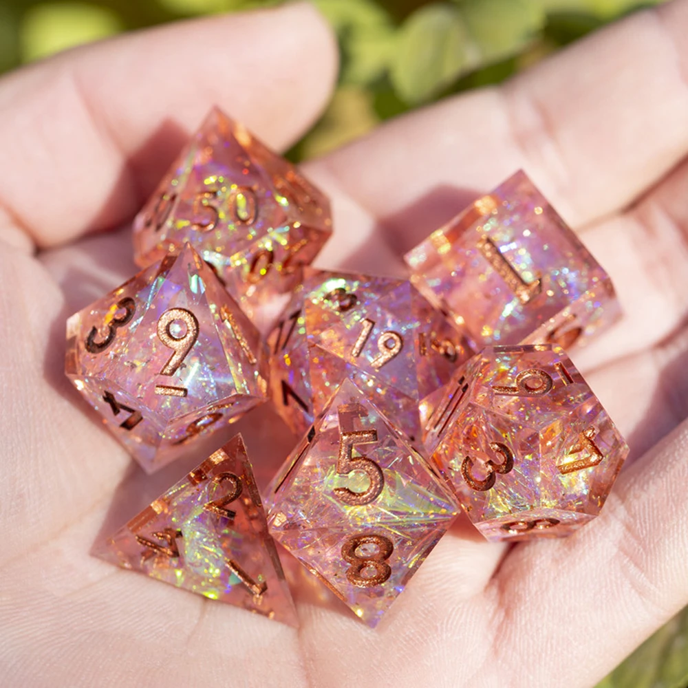 MINI PLANET D&D Dice Set Polyhedral Resin Dice For RPG Desktop Game Galaxy Pink Handmade Dice Set D&D Accessories 7pcs/set