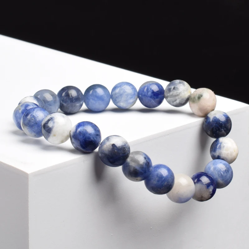 Natural Stone Sodalite Beads Bracelet Women Men Blue Veins Raw Stone Polish Elastic Rope Bracelet Natural Jewelry Exquisite Gift