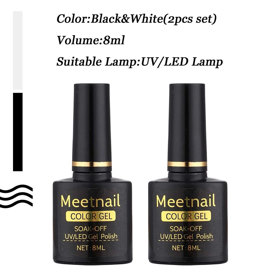 2Pcs Black White Nail Gel Polish Set 8Ml Semi Permanent Soak Off UV LED Varnish Manicure Tools Design DIY Charm Manicure Lacquer