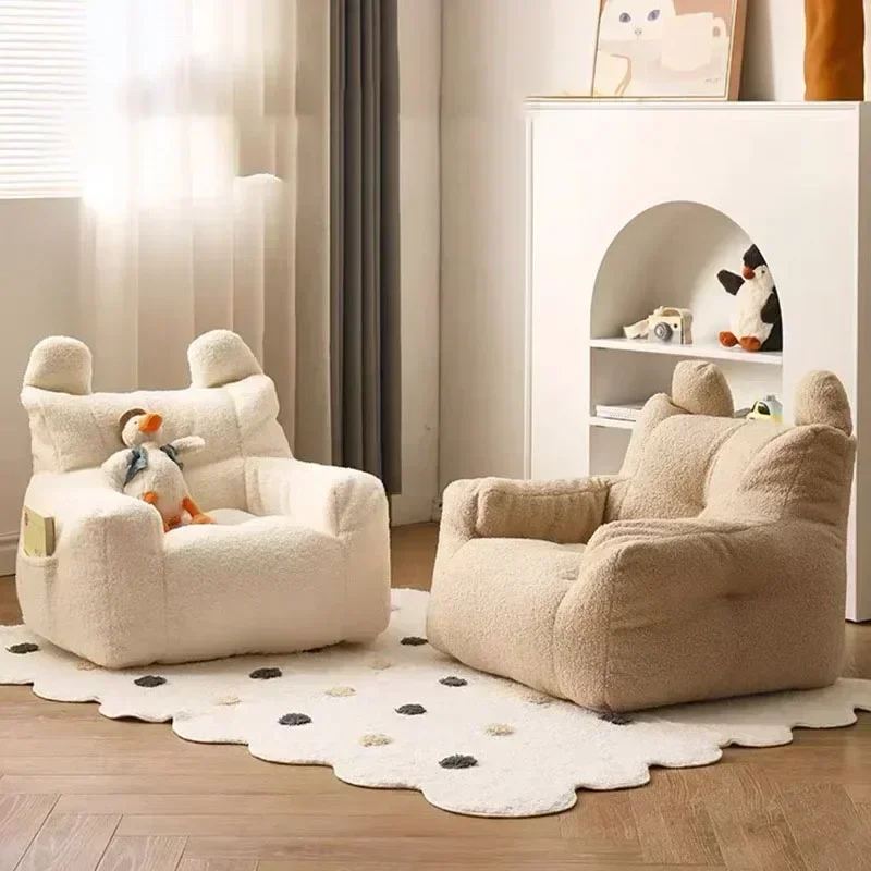 

Children's Sofa Baby Cute Reading Lazy Sofa Wool Fabric Small Cotton and Linen Lamb's Sofa Chair Removable and Washable