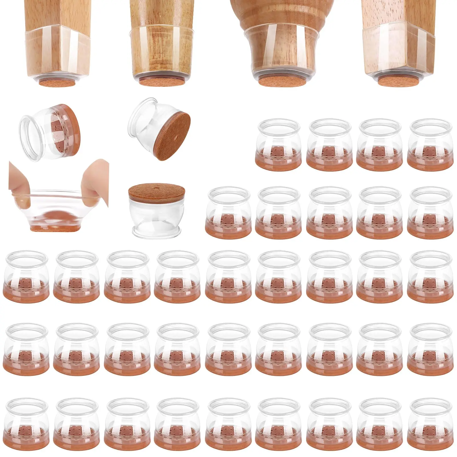 16PCS Chair Leg Floor Protectors for Hardwood Floors, Silicone Felt Furniture Pads Caps, Anti Scratch Floor Protectors,