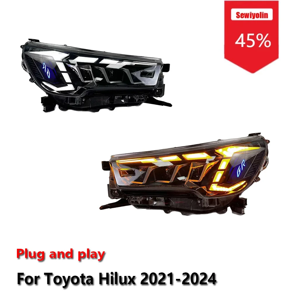 

Sewiyolin Car LED Upgrade Headlight Accessories For Toyota Hilux 2021-2024 DRL Brake Turn Signal Lamp Plug and Play