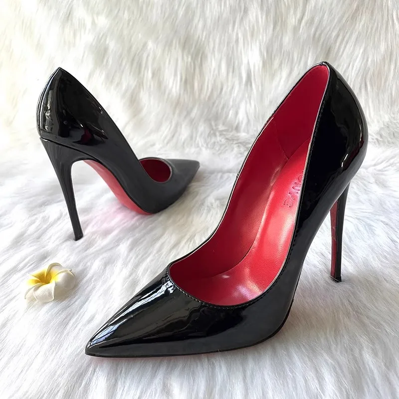 

Stiletto heel spring new pointed toe shallow black patent leather matte high heels banquet dress large size OL work women's shoe