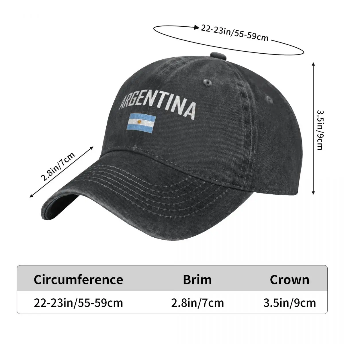 الرجال قبعة بيسبول الأرجنتين العلم والخط الفحم غسلها الدنيم الكلاسيكية خمر القطن أبي سائق شاحنة قبعة للجنسين الكبار