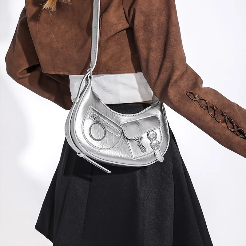 Y2k Should Bag for Women Replica Luxury Brand Half Moon Crossbody Bag ,New Girls Fashion  PU  Leather  Bags Trendy Street Wear