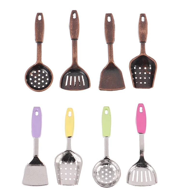 4PCS/set Dollhouse Miniature Accessories Mini Shovel Soup Spoon Storage Holder Kitchen Cooking Tool Utensils For Decoration Toys