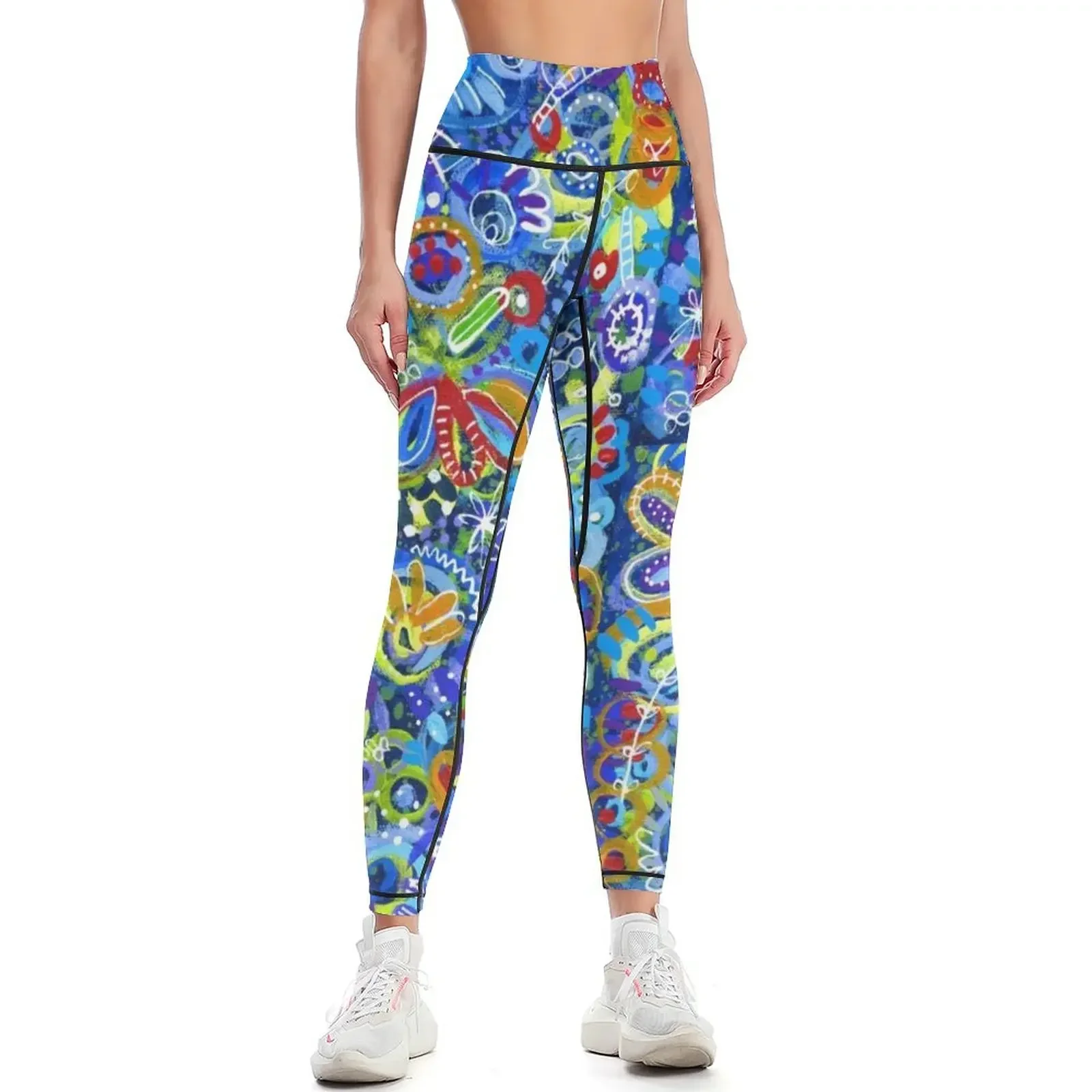 

Blue Doodle Leggings Jogger pants Fitness's gym clothes Pants sport Golf wear Womens Leggings