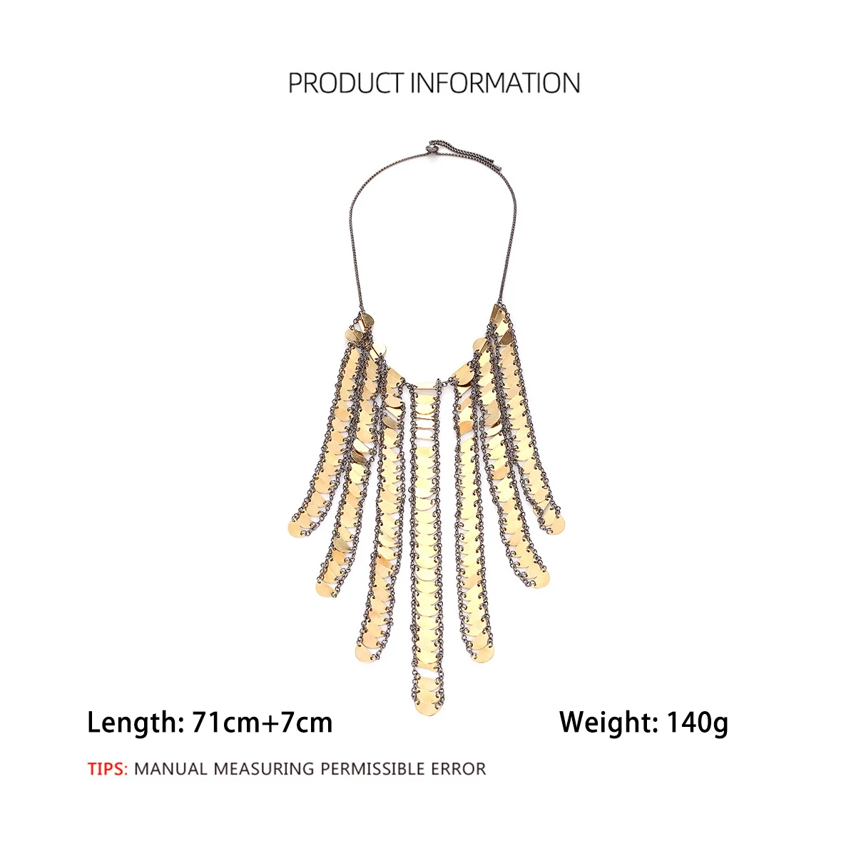 New ZAA Personality Design Round Metal Sequin Waterfall Tassels Necklace for Women Holiday Party Jewelry Gifts