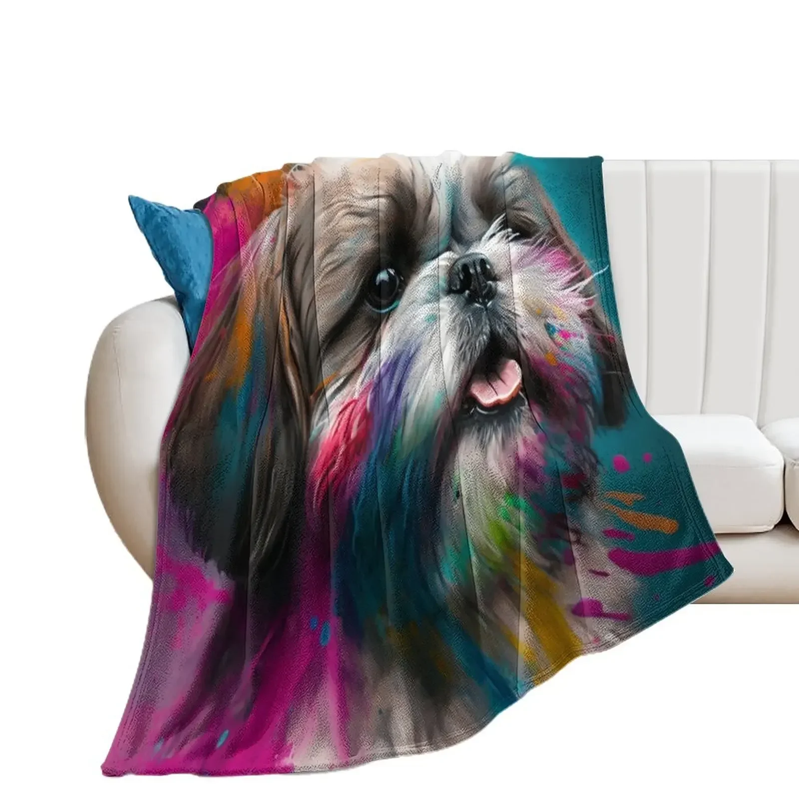 

Shih Tzu Synesthetic Splash Painting Artwork Throw Blanket Warm Comforter Blankets