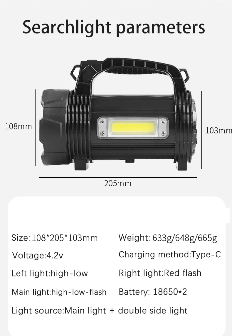 500M Long Range LED Searchlight Handheld Rechargeable Work Light Spotlight Waterproof Flashlight Power Bank Function Torch