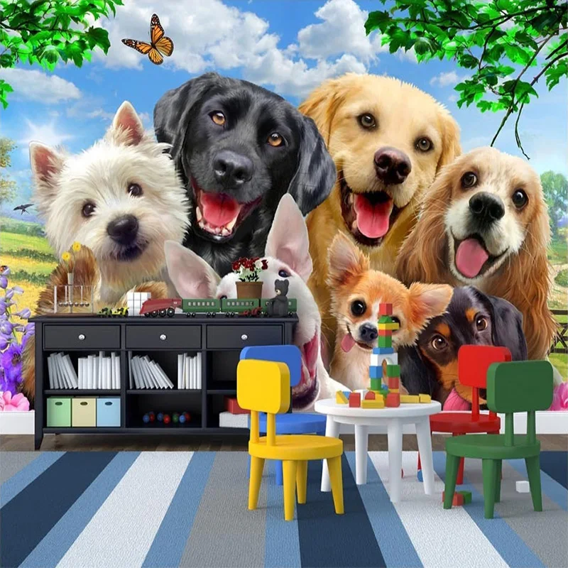 Customized products 3D Wallpaper Cute Cartoon Lawn Dog Animal Photo Mural Children Kids Bedroom Home living room TV backdrop 8d