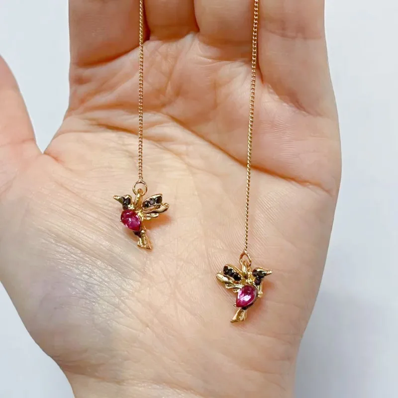 Women's Dangle Earrings Fashionable Wing Spreading Zircon Hummingbird Long Pendant Earchain Lady Jewelry Fashionable Wing Spread