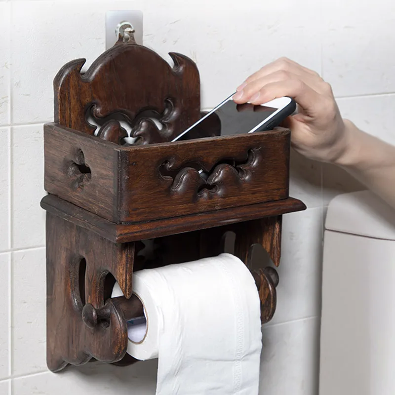 Vintage Wood Paper Towel Rack Toilet Paper Rack Toilet Tissue Box Bathroom Roll Holder Toilet Paper Holder Free of Punching