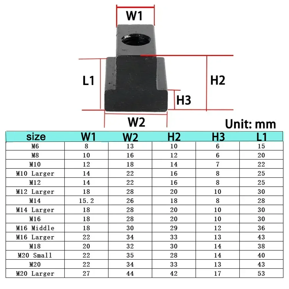 Tapped Through Slot T-nut M6 M8 M10 M12 M14 M16 M18 T-Slot Nut Block Slot Slider Nuts Clamp Table Milling Machine T-nut DIN508