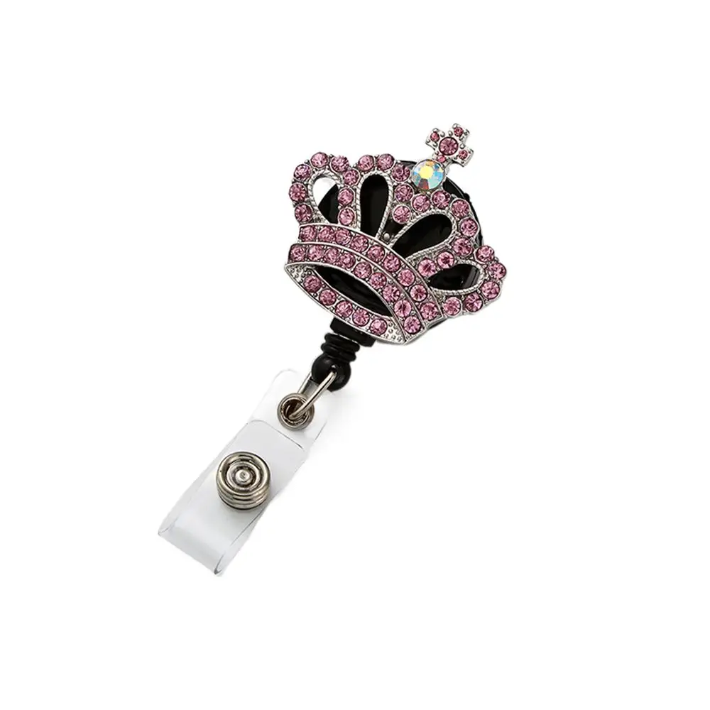 

Fashion Rhinestone Crown Badge Reel Rotation Diamond ID Card Holder Bling Easy-pull Retractable Badge Holder Students Doctor