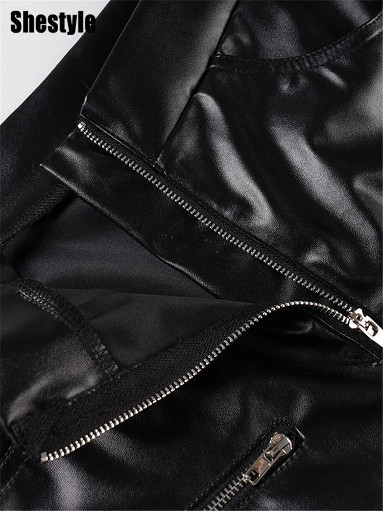 Shestyle زمم جيوب مضيئة السراويل النساء مثير أسود الصلبة محب سليم تسلق عالية الخصر بنطلون الشارع الشهير أحدث الورك رفع