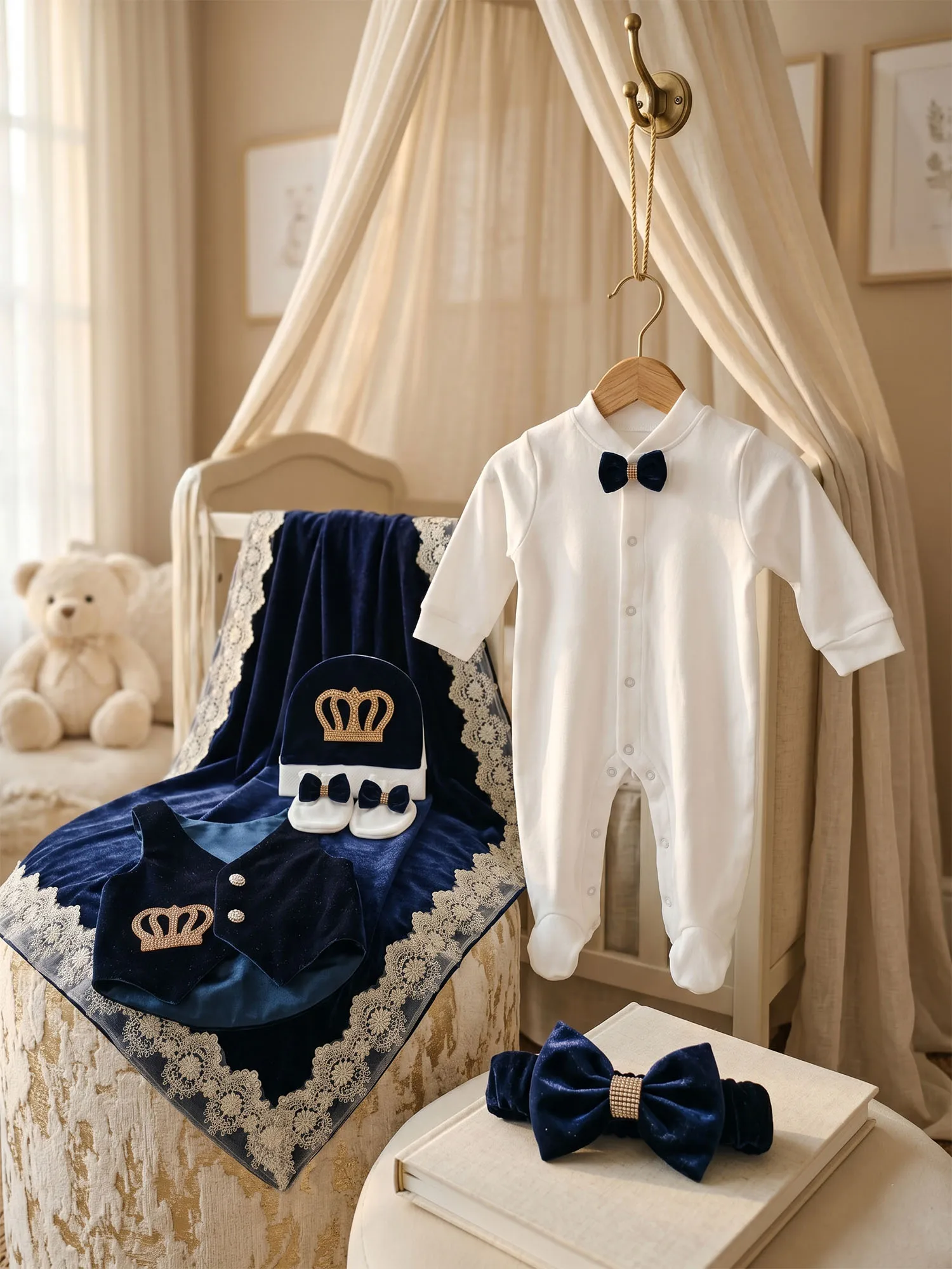conjunto-de-lujo-de-5-piezas-de-terciopelo-azul-real-para-bebe-con-corona-para-recien-nacido-para-volver-a-casa-manta-de-encaje-lazo-pelele-con-pies-regalo-para-bebe