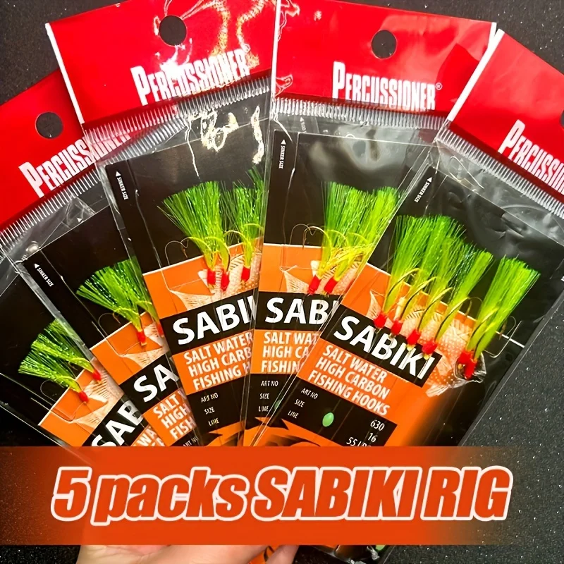 TAKBAS Glow-in-the-Dark Sabiki Rig Set 5/10packs, High-Strength Nylon Fishing Rigs with Sharp Hooks for Saltwater Surf