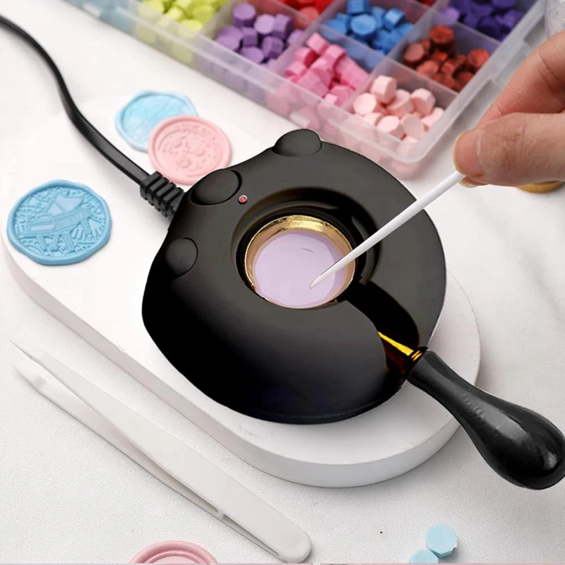 Electric Wax Seal Warmer, Black Wax Seal Kit With Spoon And Tweezers Great Tool For DIY Wax Seals, US Plug