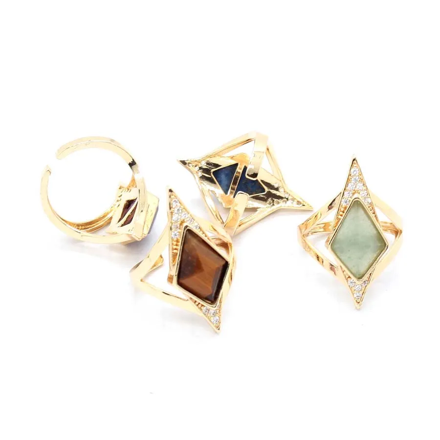 Charms Natural Healing Crystal Stone Rings For Women Amethyst Rose Quartz Lapis Lazuli Agate Choice Adjustable Ring Men Jewelry