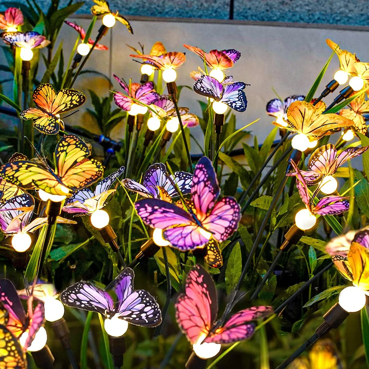 

1 solar butterfly firefly grounding plug light suitable for camping, courtyard, holiday party scene decoration