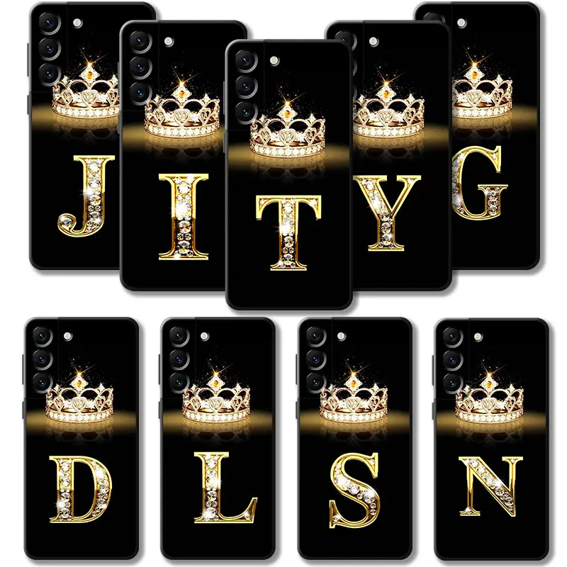 Gold Diamond Crown Letter Phone Shell For Samsung Galaxy S24 S23 S22 S21 S20 FE Ultra Plus Note 20Ultra 10Plus Case