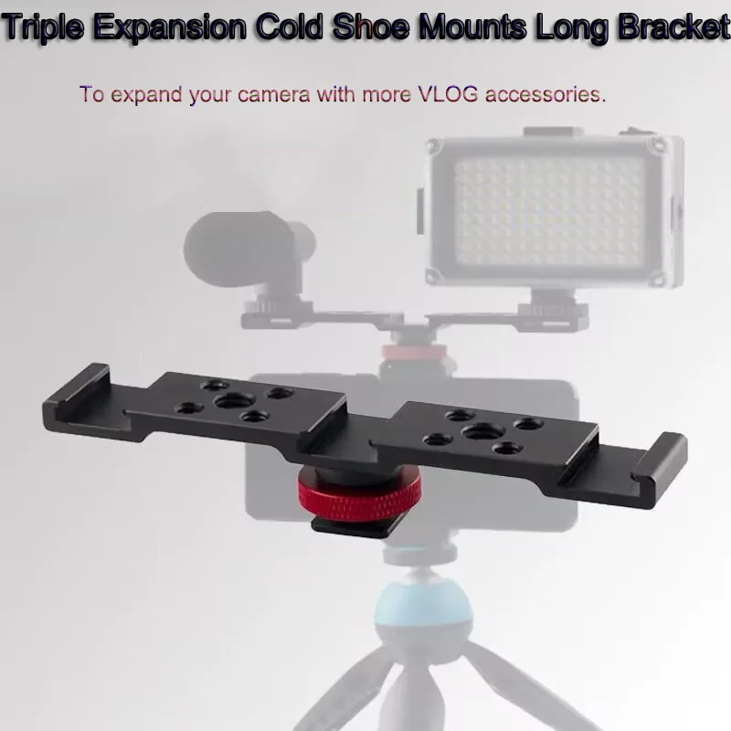 PyroGraphy Triple Expansion Cold Shoe Mounts Long Bracket 3 Cold Shoe Ports Rubber Pad Cold Shoe Attachment 1/4