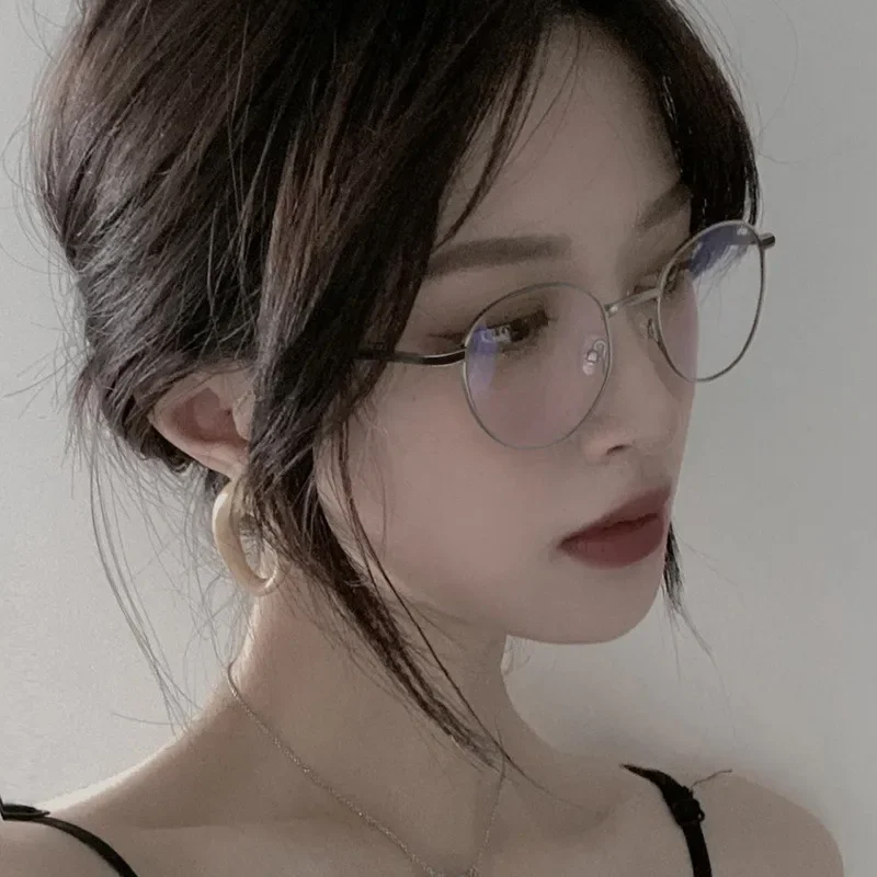 Korea Retro Cute Glasses Frame Women No Makeup Fashion Anti-blue Plain Glasses Men Contrasting Cute Decorative Computer Glasses