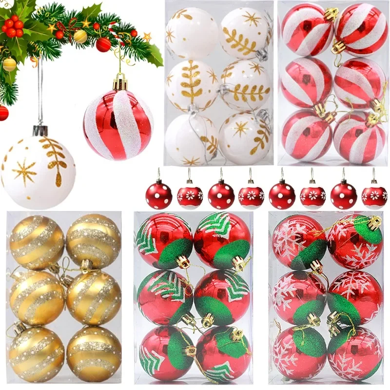 6Pcs Christmas Decorative Balls Green Xmas Tree Pendants Red Snowflake Branches Style Home Christmas Party Decoration Toy Balls