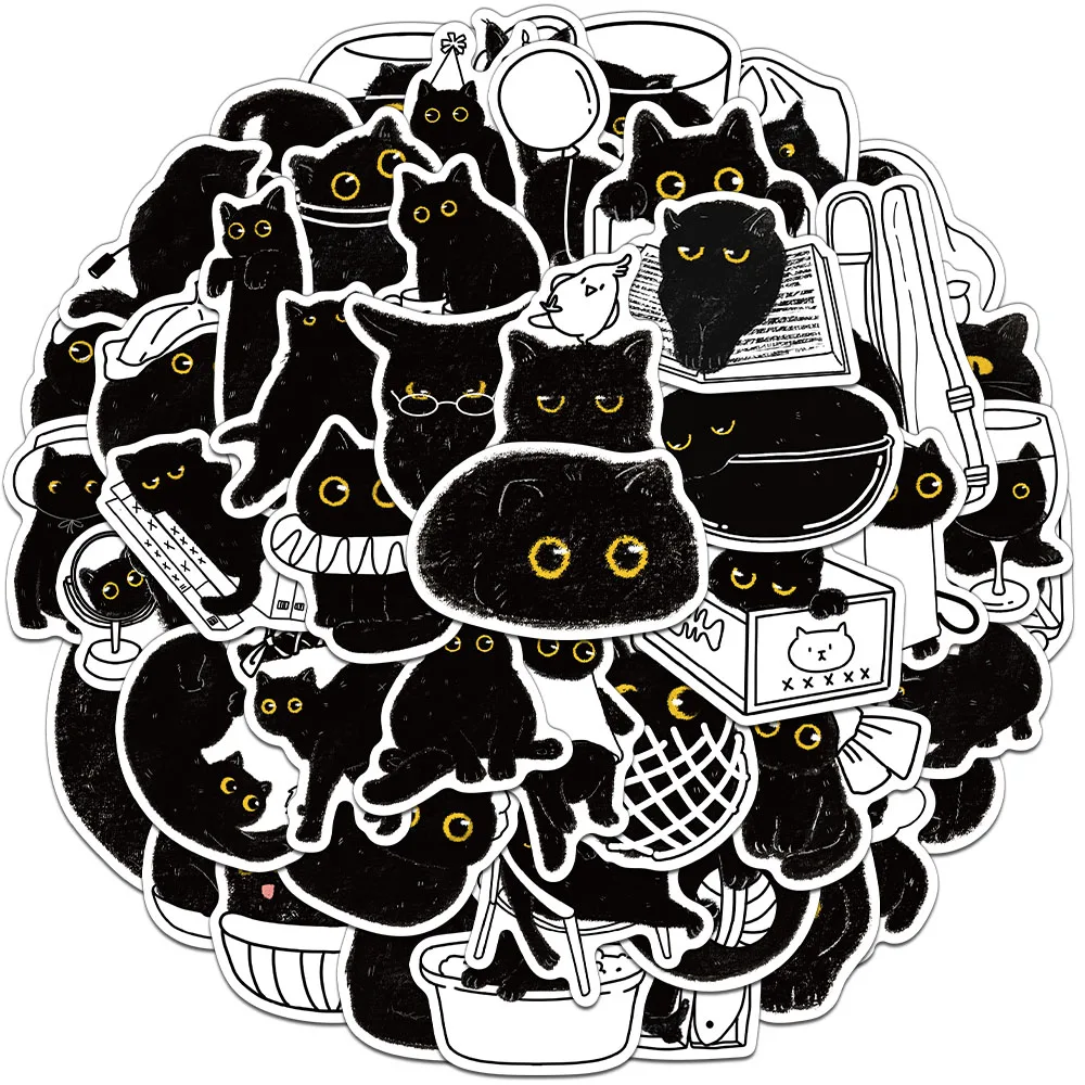 50PCS Creative Cute Black Cat Log Stickers Packaging Decoration Phone Cases Notebook Water Cups DIY Personalized Stickers