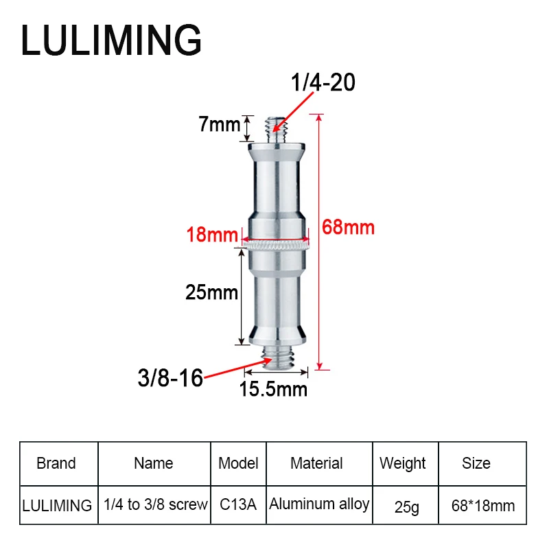 1/4 to 3/8 1/4 Inch Flash Bracket Conversion Screw Aluminum Alloy Camera Tripod Mount Adapter Photography Equipment Long Screw