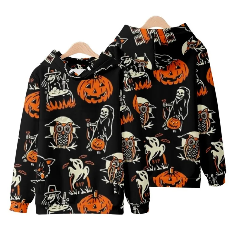 

2023 New Halloween Sweater Terror Demon Skull 3D Digital Print Men's and Women's Autumn/Winter Hooded Hooded Sweater a01