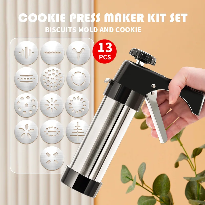 

Cookie Press Maker Kit Stainless Steel Biscuit Gun Mold Flower Mounting Mouth Extrusion Soybean Butter Baking Tools