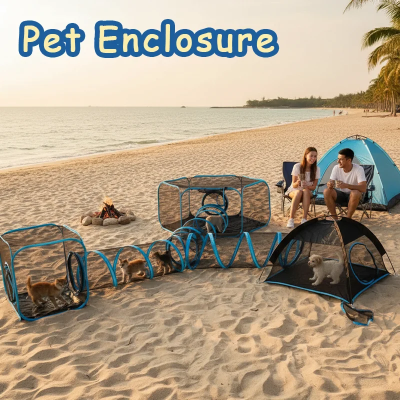 

Outdoor Cat Enclosure Tunnel-Style Mesh Playhouse Portable with Carry Bag for Indoor Patio Use Metal Frame