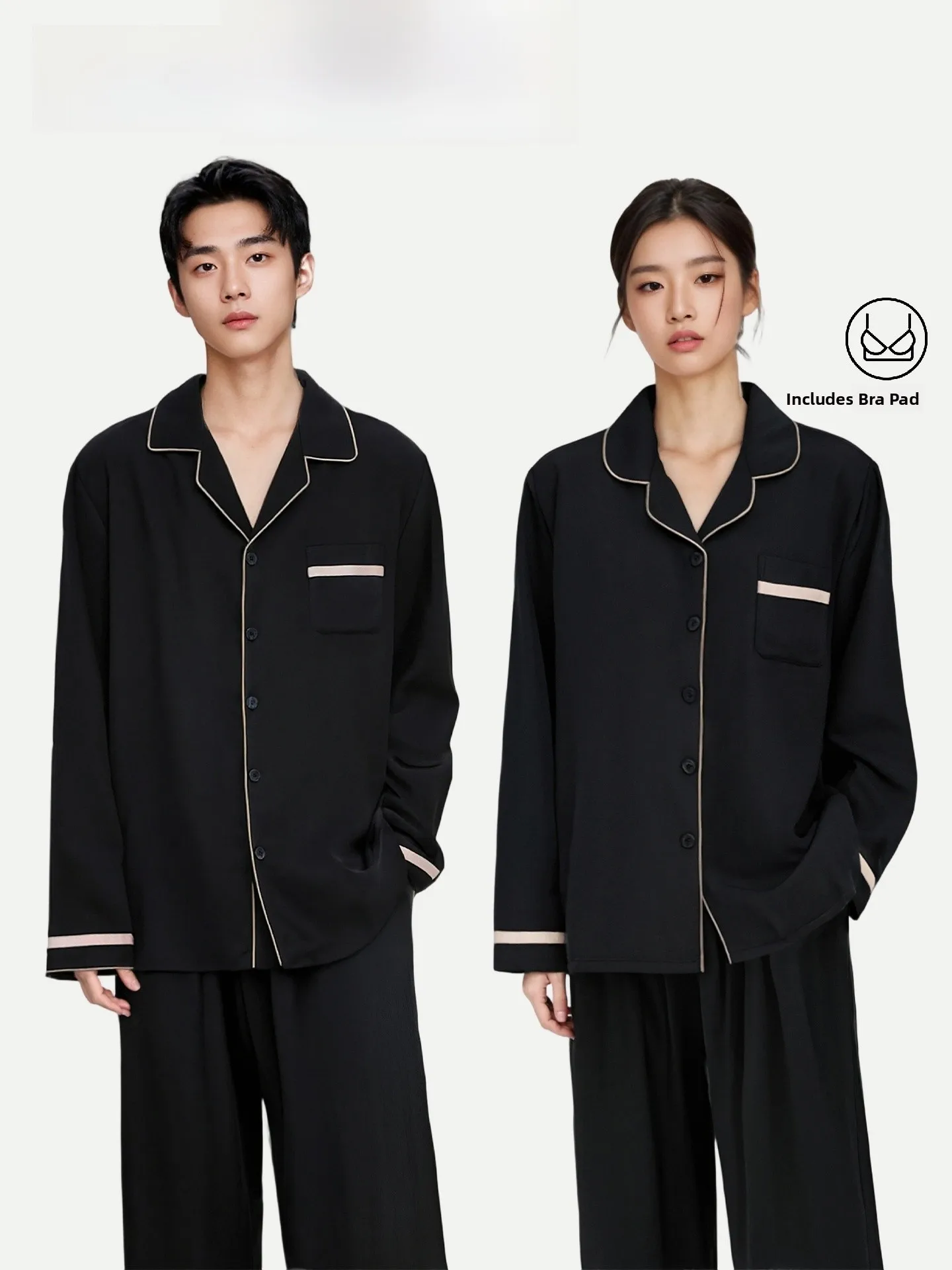 PinkBread Cosy Silk Long Sleeve Sleepwear for Couples Home Clothes Suitable for Outdoor Wear Spring Autumn Soft Polyester Blend