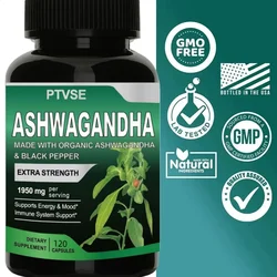 Pure Organic Ashwagandha Root Extract Capsule 1950mg Supplement Help Stress, Focus, Brain, Energy Support Sleep Health