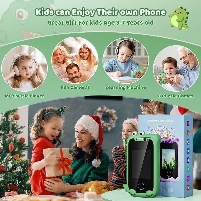 Kids Smart Phone Educational Toy Touchscreen Dual Camera Selfie MP3 Player 512MB Card Learning Musical Gift For Boys Girls