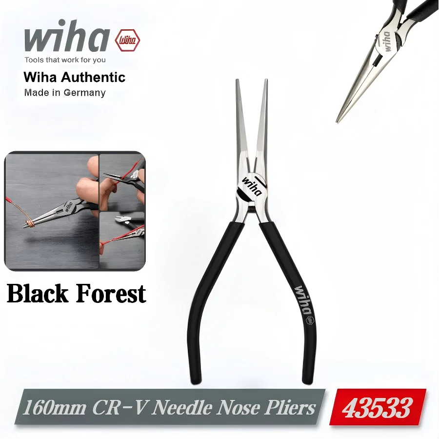 

Wiha 43533 Black Forest 160 мм CR-V Игольчатые плоскогубцы | Инструмент для электрика с нескользящим вырезом/зажимом/полосом